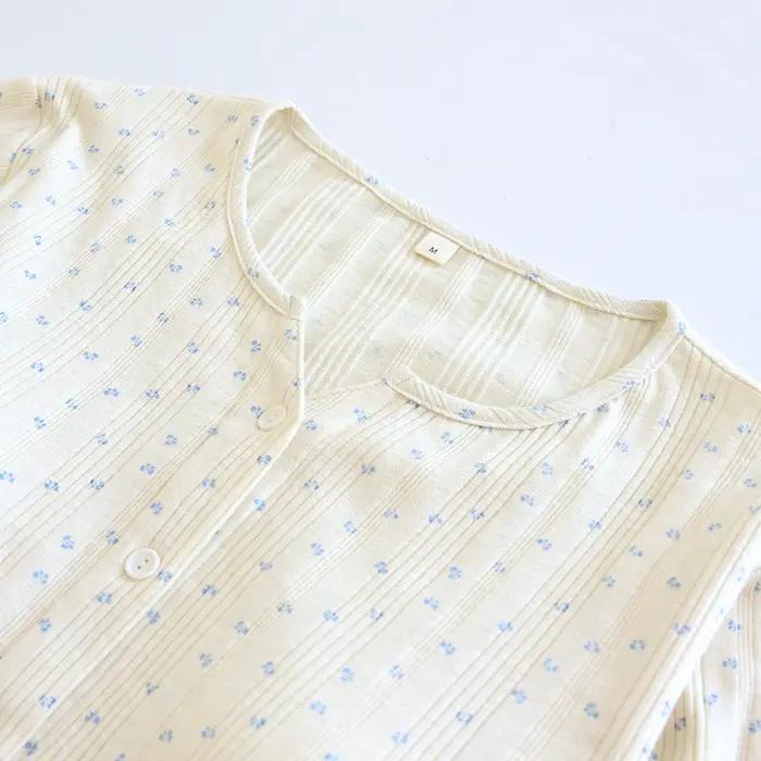 Ensemble de pyjama en coton tricoté jacquard à fleurs, style pastoral, de haute qualité, doux et confortable, pour femmes, printemps et automne