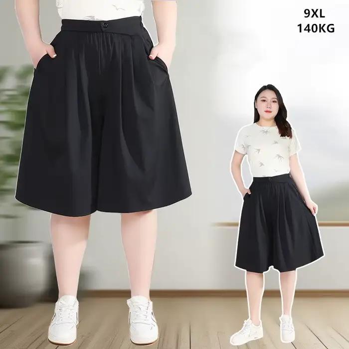 Femmes été Shorts jupes noir ample jambe large dame genou longueur taille haute décontractée Culotte grande taille 7XL 9XLFfemme demi-pantalon