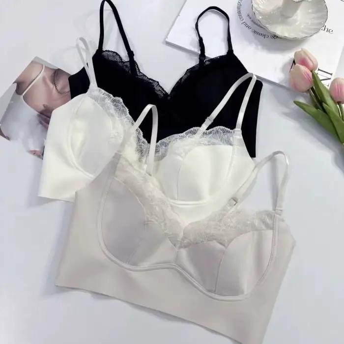 Soutien-gorge sans armatures 3/4 tendance avec coussinets ovales élastiques, lingerie féminine en dentelle, soutien-gorge dos en U, camisole pour femme