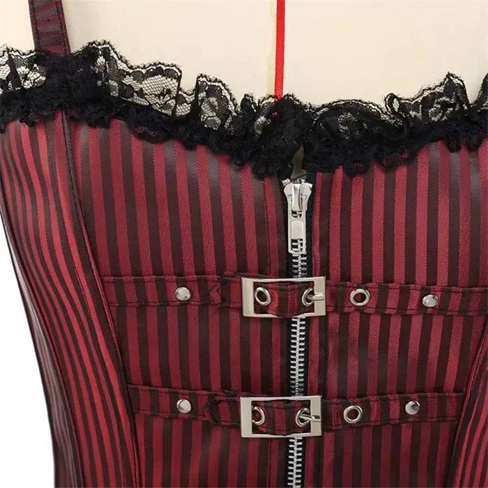 Dámsky sexy korzet s ramienkami Steampunk top bustier s pruhmi Vintage čipka vrstvenie