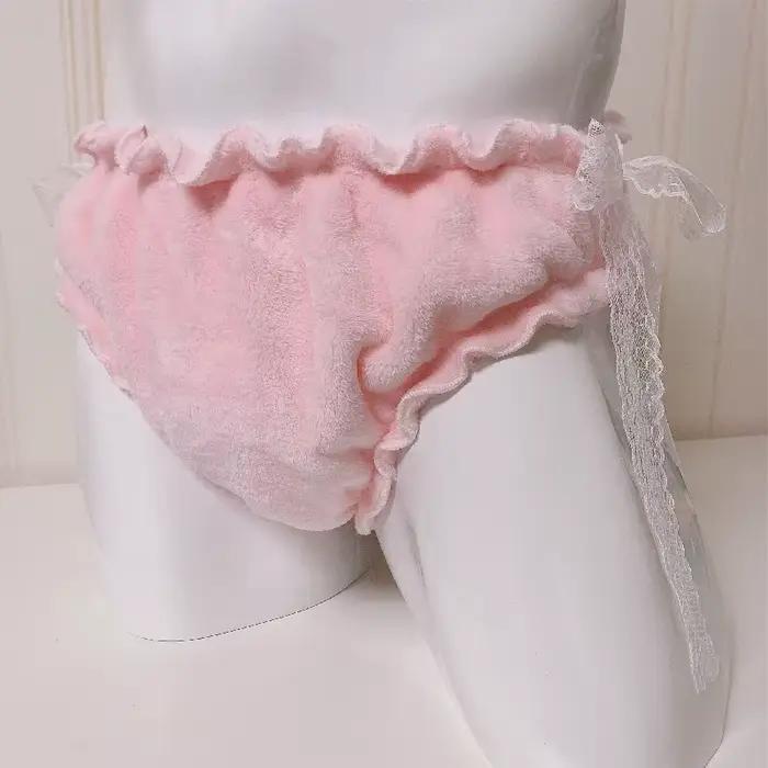 Femmes Sexy rose flanelle dentelle slips nœud papillon gonflé toucher chaud épais doux Lolita culotte spectacle en direct danse culotte fête privée