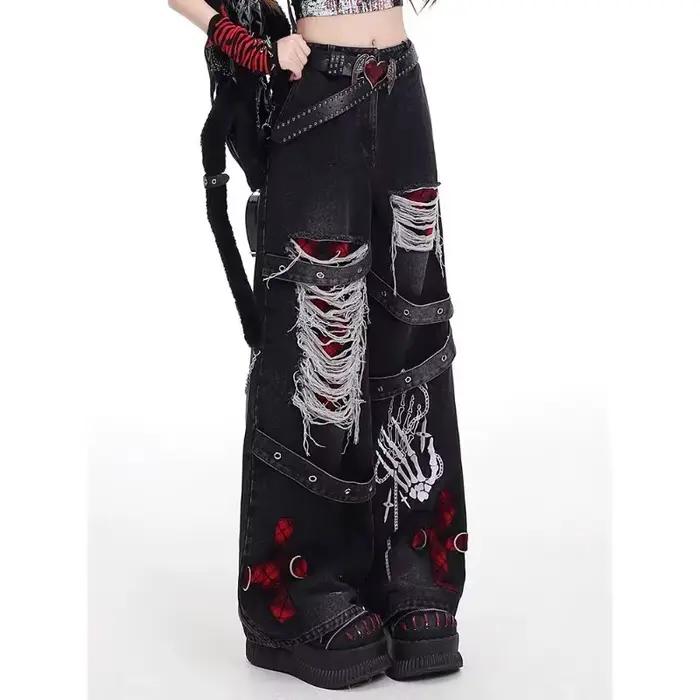 Americký štýl pikantné dievča voľné lenivé a uvoľnené džínsy žena punk retro prané módne všestranné nohavice