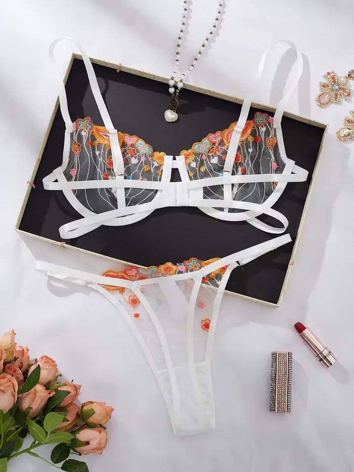 Nový sexy set spodnej bielizne 2026 s kvetinovou výšivkou