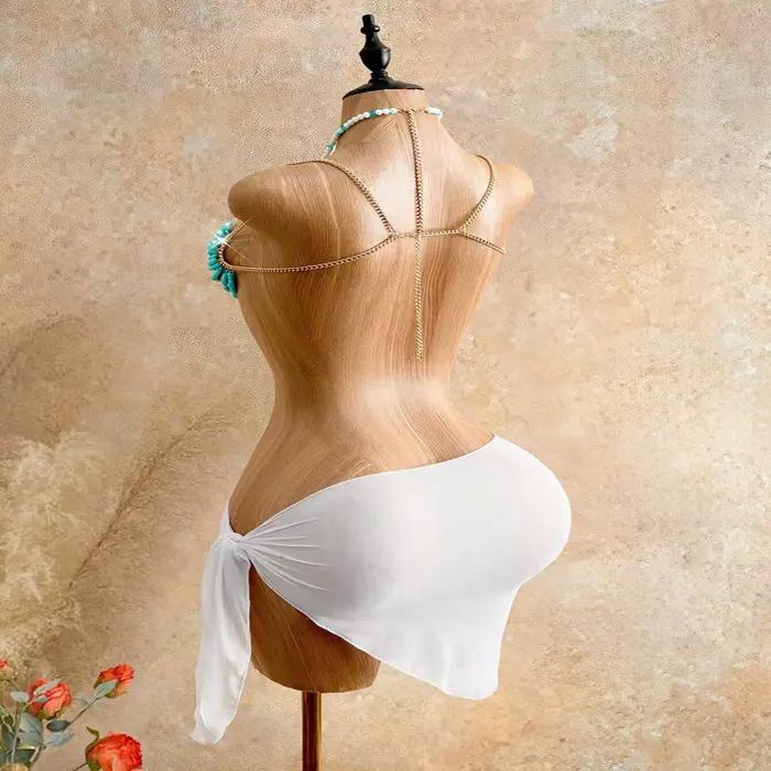 Chaîne de corps perlée multicolore bleu ciel et blanc pour femme, style soutien-gorge, pour plage, été, bikini, crop top, tenue de soirée sexy