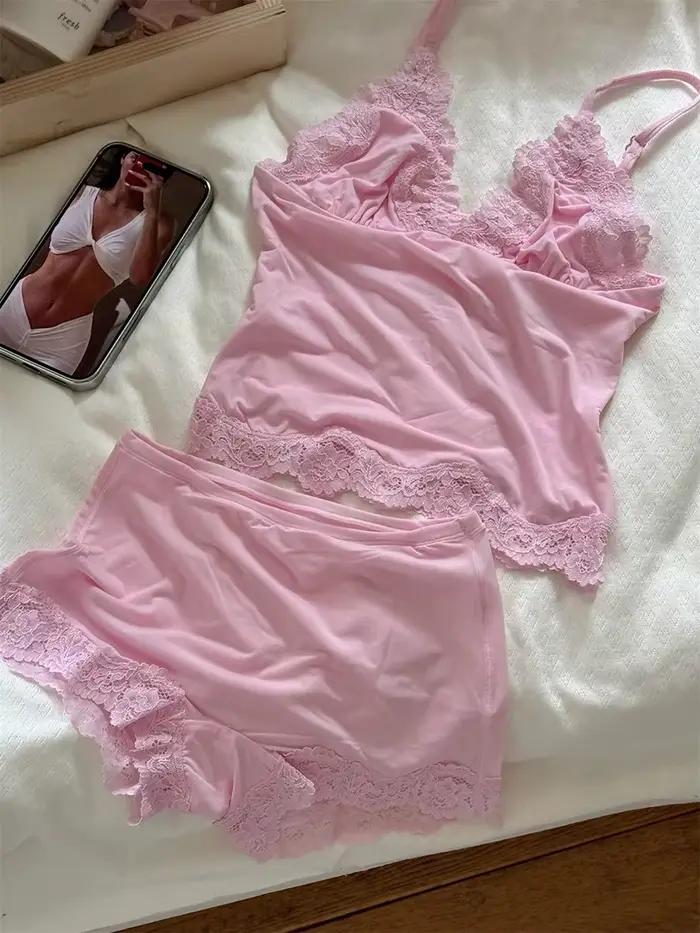 Ensemble de soutien-gorge en dentelle rose pour femme