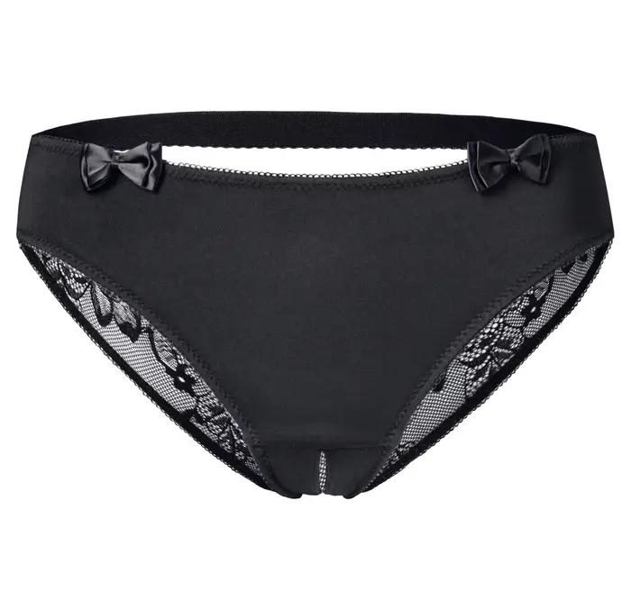 Rene Rofe-Culotte en dentelle sans entrejambe pour femme, sous-vêtement sexy avec nœud, entrejambe séparé