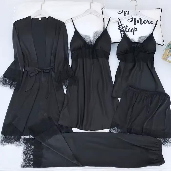 Pyjama Set Femme Élégant et Confortable pour Maison et Occasions Spéciales Polyester Satin Dentelle Couleur Chatoyante Taille M L XL XXL