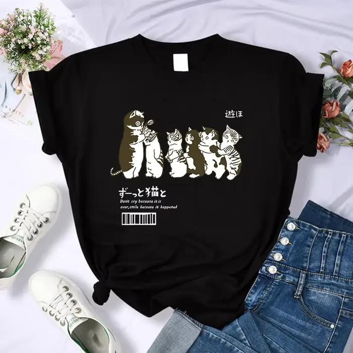 Y2k 90s roztomilá mačka tričko ženy vtipné kreslené