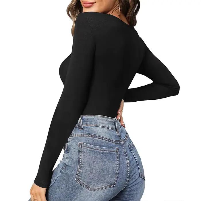 Unicontrol-Body Shaper pour femmes, col en V profond plongeant, manches longues, combinaisons de tambours, survêtement froncé croisé, vêtements sexy