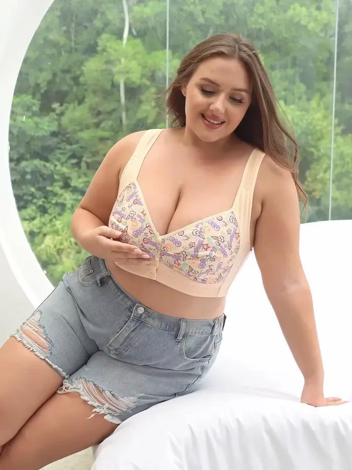 Femmes imprimé B C D E F G tasse grande taille soutien-gorge fermeture avant soutien-gorge sans fil 36 38 40 42 44 46 48 50 52
