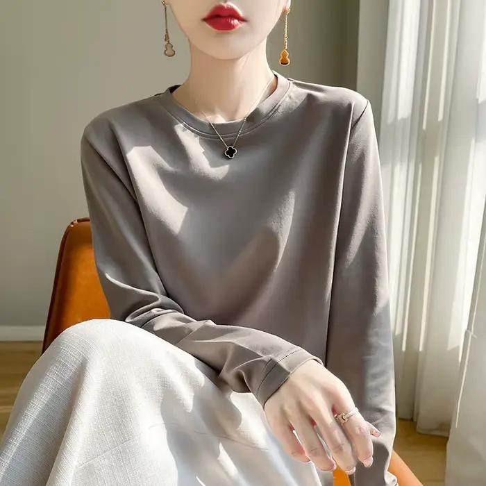 T-shirt en coton mercerisé pour femme avec col rond et coupe ample printemps été occassions spéciales bureau sortie ville