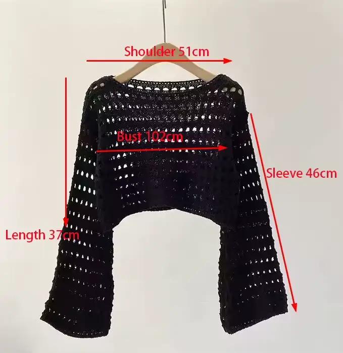 Dlhý rukáv háčkovaný top pre ženy