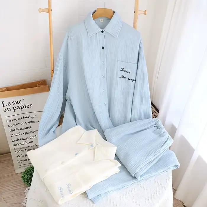 Pyjama femme 100% coton automne printemps manches longues pyjama doux ensemble pyjama femme maison ensemble de vêtements de nuit