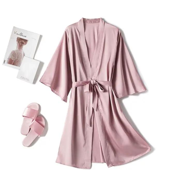 Kimono župan Šaty pre ženy Súprava šiat Saténové voľné nočné oblečenie Nočná košeľa pre nevestu Svadobný dar Sexy