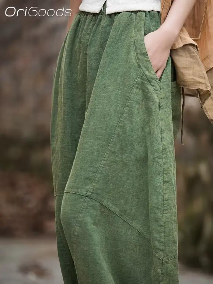 Vintage oversized nohavice pre ženy Ramie bavlna novinka Originálny voľný strih