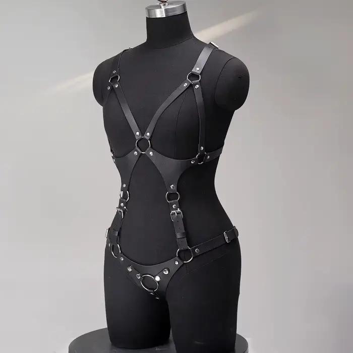harnais femme porte jartelle harnais femme ceinture harnais cuir porte jarretelle lingerie Harnais complet en cuir PU, style gothique, accessoire décoratif punk pour les sorties romantiques, les soiré