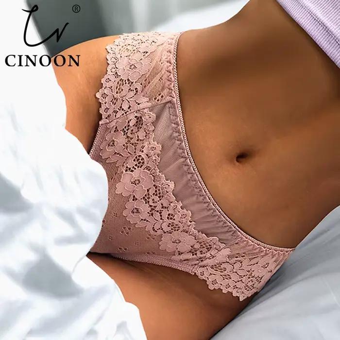 CINOON Sexy culottes femmes dentelle taille basse solide Sexy slips broderie String Transparent évider sous-vêtements femme G String