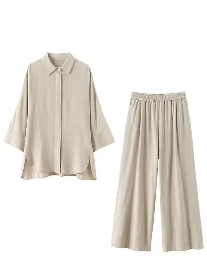 Ensemble pantalon et blouse HH pour femme, style high street, printemps et été, élégant et confortable pour le bureau et les occasions sociales