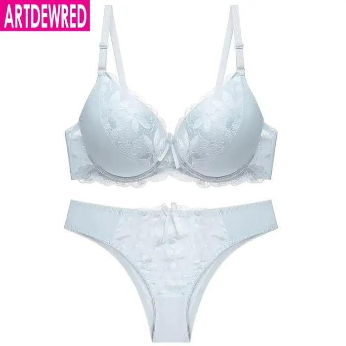 Ensemble de sous-vêtements brodés pour femmes, soutien-gorge push-up, soutien-gorge en dentelle, ensembles brefs, sexy, bonne qualité, grande taille, nouveau