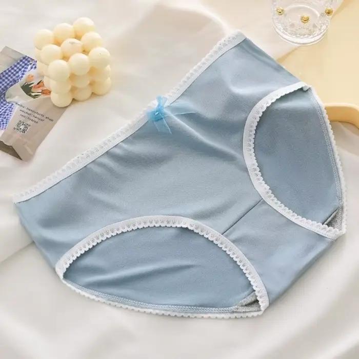 Culottes en coton à taille mi-haute pour femme, motif cœur, avec nœud et dentelle, style doux