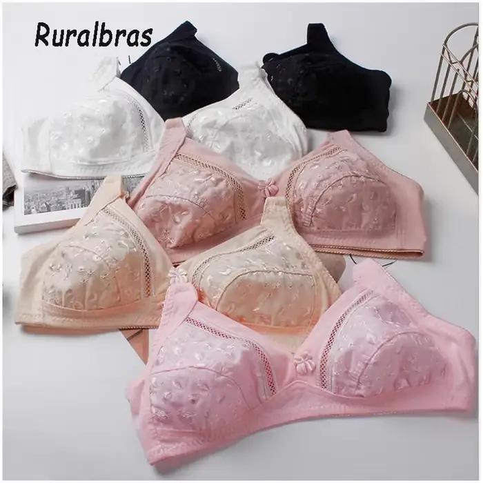 Soutien-gorge en coton respirant pour femmes, petite taille 70A-100B, sans armatures, broderie florale, fermeture dos, lingerie sexy pour tous les jours