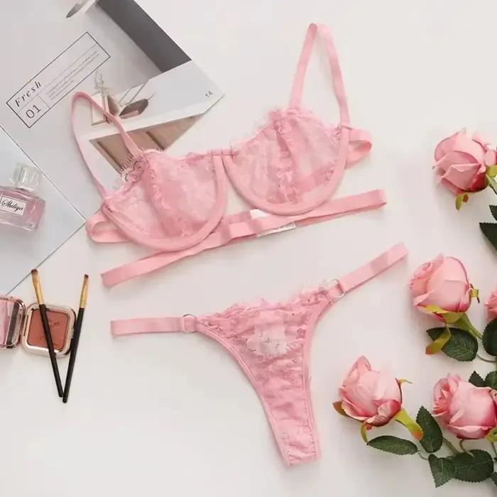 Ensemble soutien-gorge et culotte érotique Sexy pour femme, sous-vêtements transparents en dentelle, broderie féerique, Kit de soutien-gorge délicat, Push Up, ensemble Breves