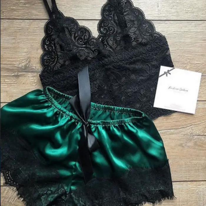 Pyjamas sexy pour femmes 2 pièces haut short ensemble vêtements de nuit vêtements dentelle pyjamas sous-vêtements lingerie