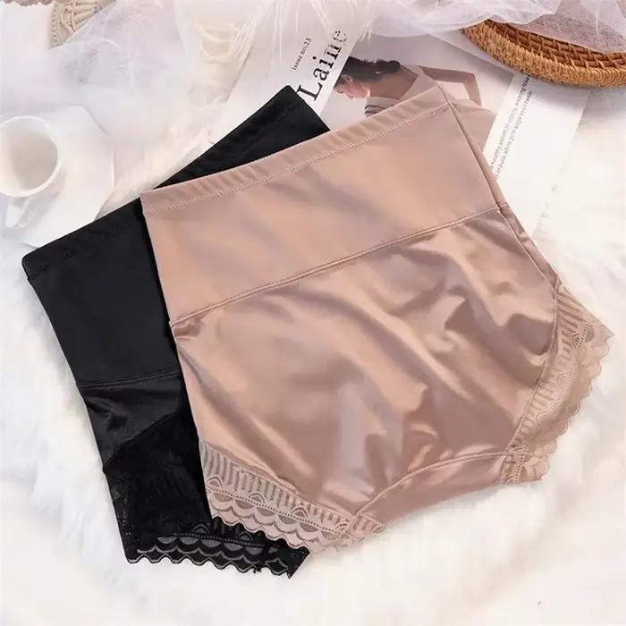 Sexy dentelle glace soie femmes culottes taille haute sans couture culotte sous-vêtements corps Shaper mince doux respirant antibactérien femme slip