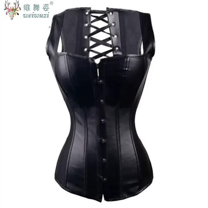 Corset sous-poitrine en cuir Steampunk pour femme, sexy, cincher de taille gothique à lacets, avec boucle en acier, lingerie sculptante amincissante