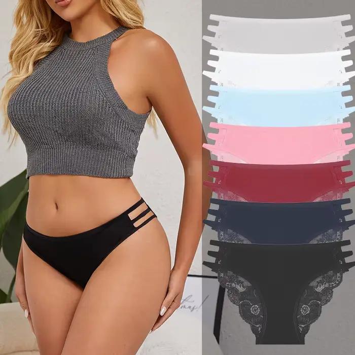 Culotte en dentelle florale pour femmes, 4 pièces/ensemble, slip Transparent et Sexy en dentelle, ajouré, taille basse, sous-vêtements féminins, Lingerie respirante, S-L