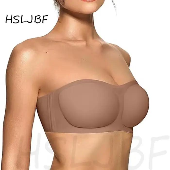 HSLJBF Soutien-gorge bandeau push-up sans bretelles pour femme, en gel, antidérapant, sans armatures, rembourré, confortable et polyvalent