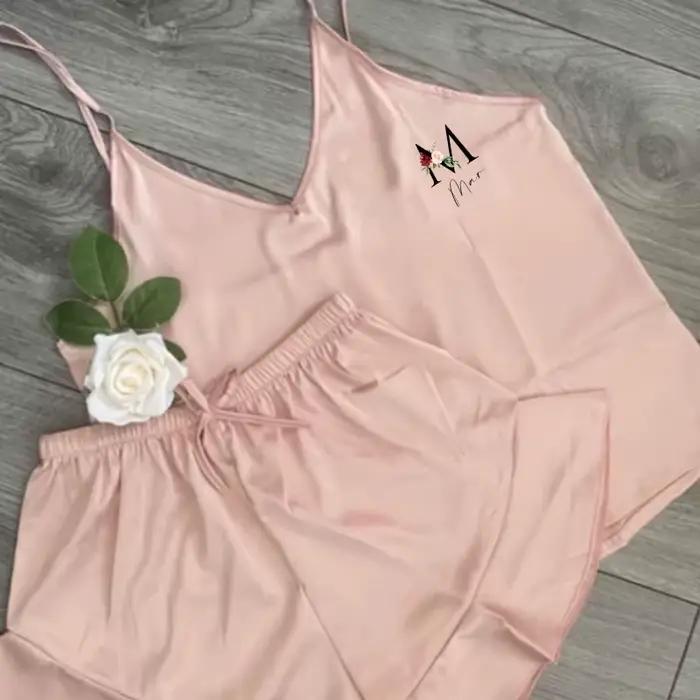 Ensemble de pyjama court en satin à volants pour demoiselle d'honneur, pyjama de mariage personnalisé, vêtements de nuit pour patients, cadeau de mariée