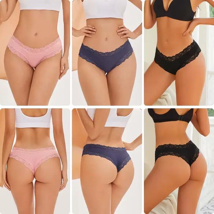 Dámske bavlnené nohavičky Sexy čipka kvetinová spodná bielizeň priedušné dievčatá rebrované nízky pás slipy pohodlné Bikini jednofarebné