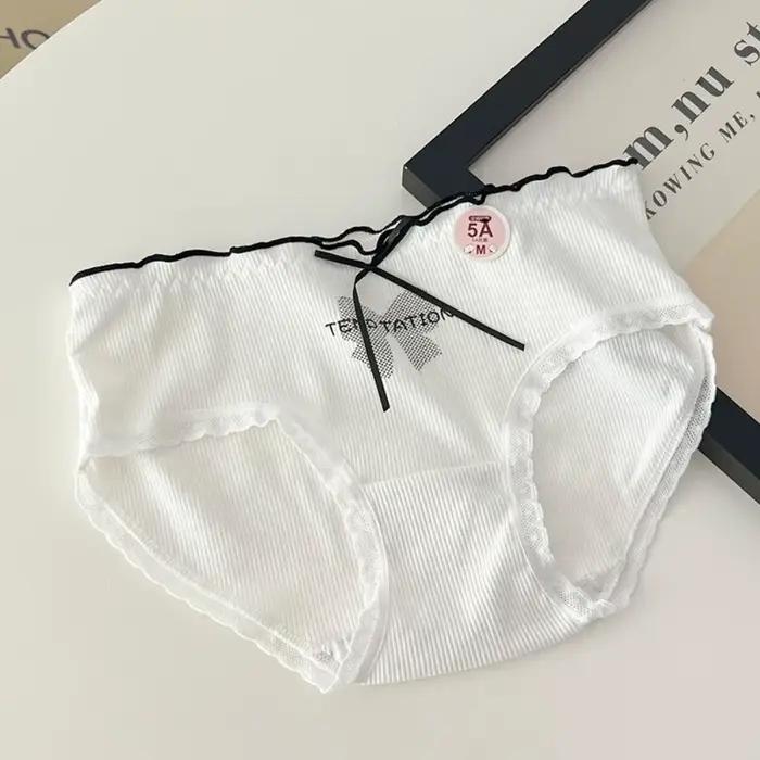 Culottes taille moyenne pour femme en coton doux, à volants, à rayures, à pois et à nœuds