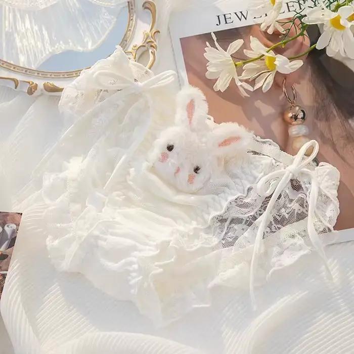 Culottes ajourées pour femme, taille basse, à lacets, avec entrejambe en coton et volants en résille