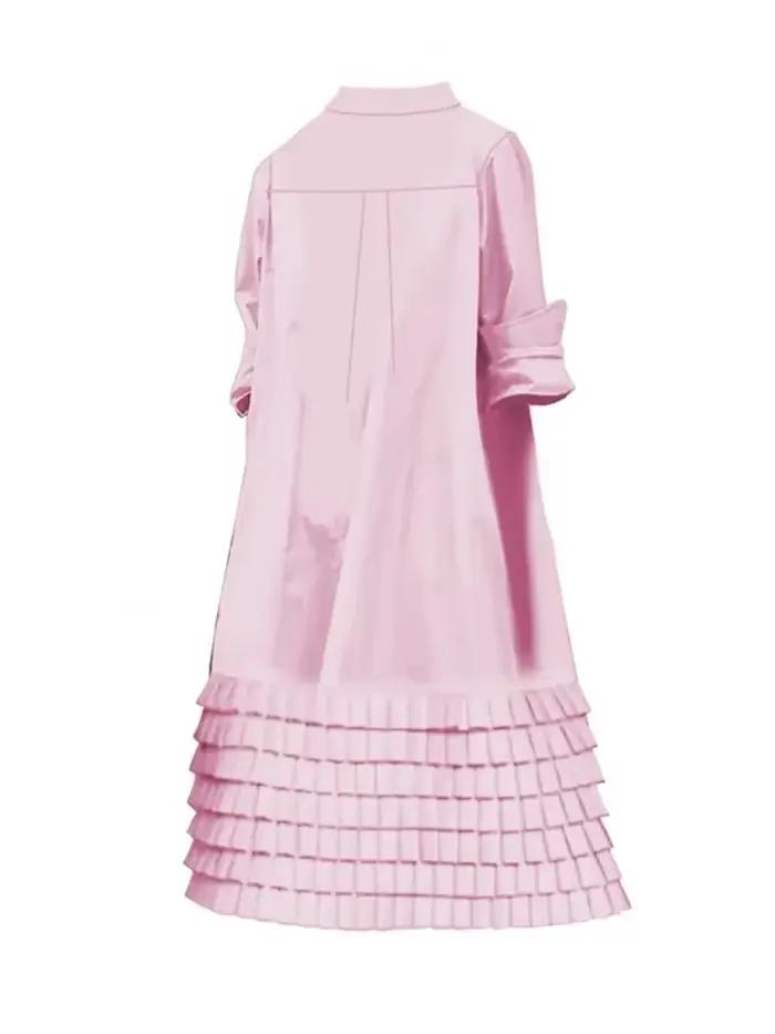 Robe ample polyester élasthanne manches longues col rabattu plissée occasion spéciale printemps été femmes style urbain décontracté