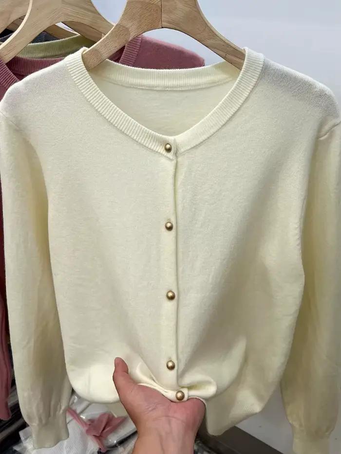 AOSSVIAO dlhé rukávy sveter Cardigan jar jeseň ženy okrúhly výstrih pletené topy oblečenie móda