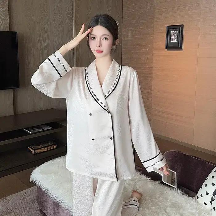 Mode femmes pyjamas ensemble haut de gamme revers chemise pantalon costume décontracté automne hiver maison vêtements vêtements de nuit pour femmes Pijama Mujer
