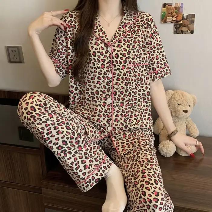 Pyjama d'été vintage à carreaux rouges à manches courtes pour filles ; Ensemble de vêtements de détente d'été à manches courtes et pantalon long en jacquard, sensation de luxe