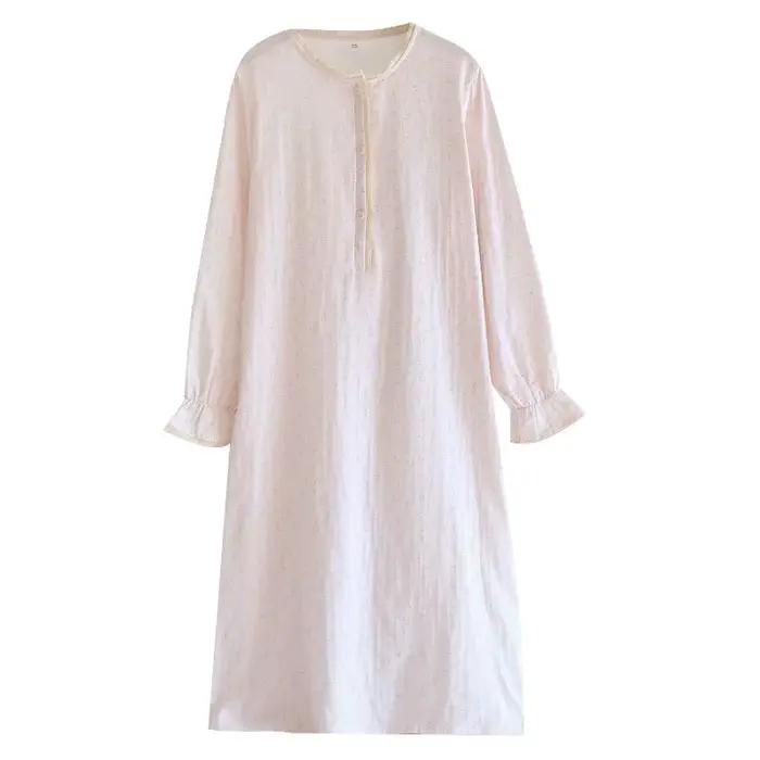 Chemise de nuit ultra-douce 100 % pur coton double gaze pour femme, respirante, motif floral frais, manches longues, robe de détente
