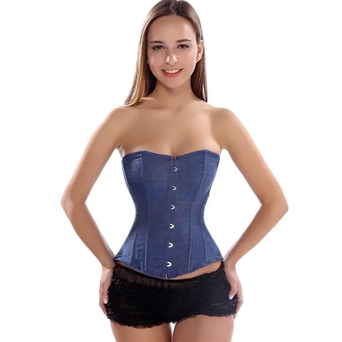 Caudatus nový módny sexy denimový korzet v štýle vintage viktoriánsky bustier bez ramienok overbust korzetová bielizeň top oblečenie korsett