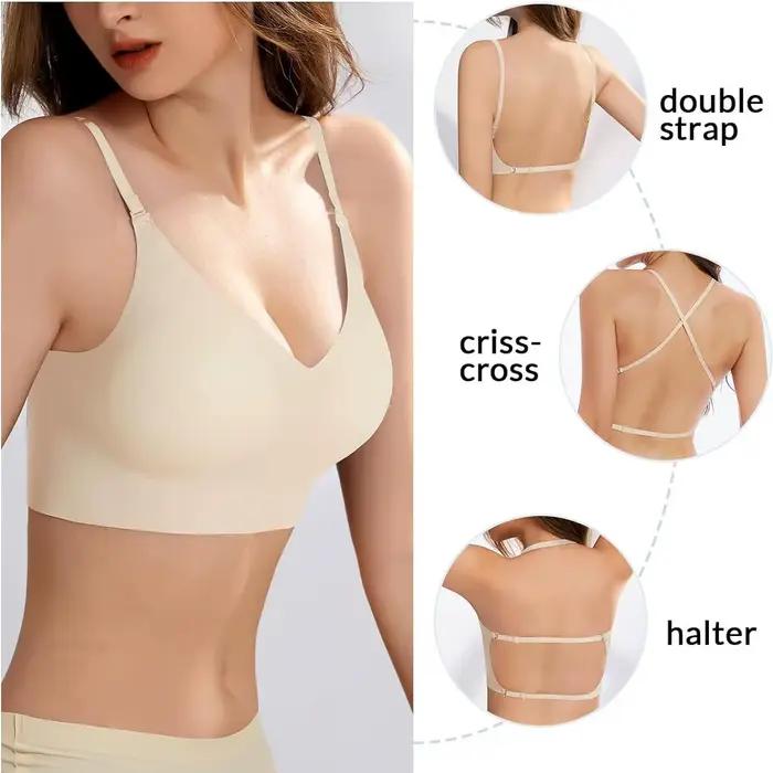 Soutien-gorge dos bas sans couture, Support multidirectionnel, sans fil, dos nu, col licou, rembourré, bretelles de levage, soutien-gorge Convertible