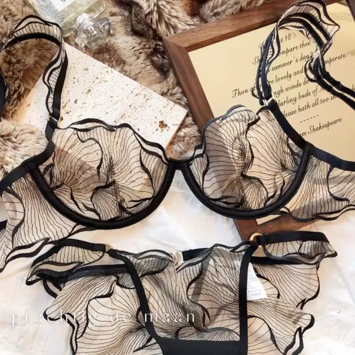 Soutien-Gorge Dentelle Brodée Fleurs Françaises Désir Pur Sans Armatures Confort Ultra Fin Soutien Léger Taille S-XL MOYISU B