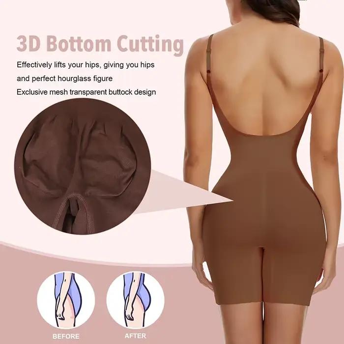 Nouveau Body Sculptant Femme à Dos Nu en Maille, Effet Remonte-Fesses, Lissant, Amincissant, Corset Ventre Plat