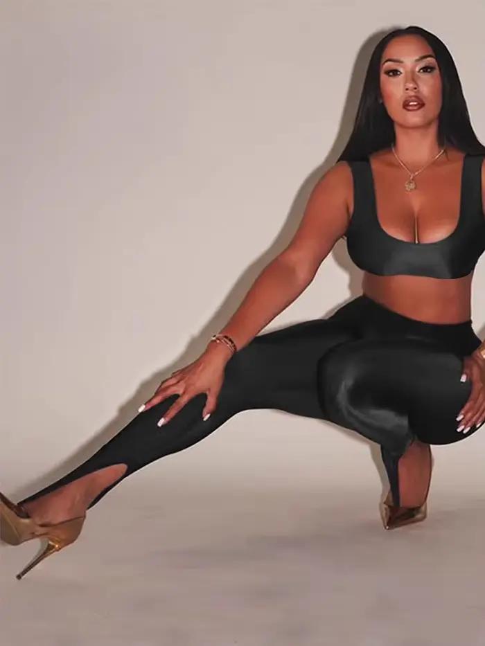 Kórejský módny čierny vysoký pás Y2K ženské nohavice s flitrami ležérne Club Leggings dlhé zimné 2025