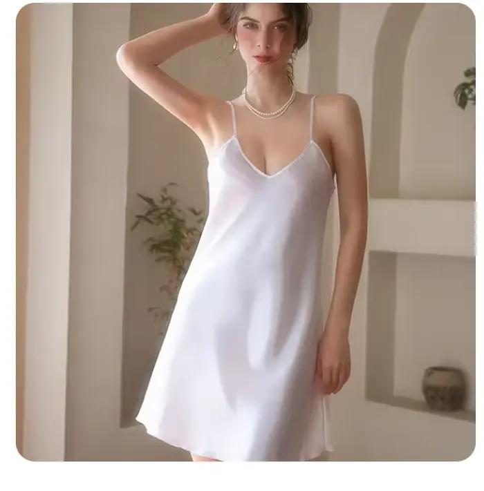 Chemise de nuit courte en satin pour femmes, vêtements de détente sexy, vêtements de nuit pour la maison, nouvelle collection