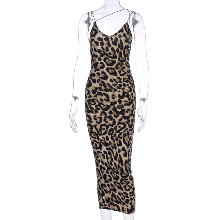 Sexy stredne dlhé leopardie šaty pre ženy