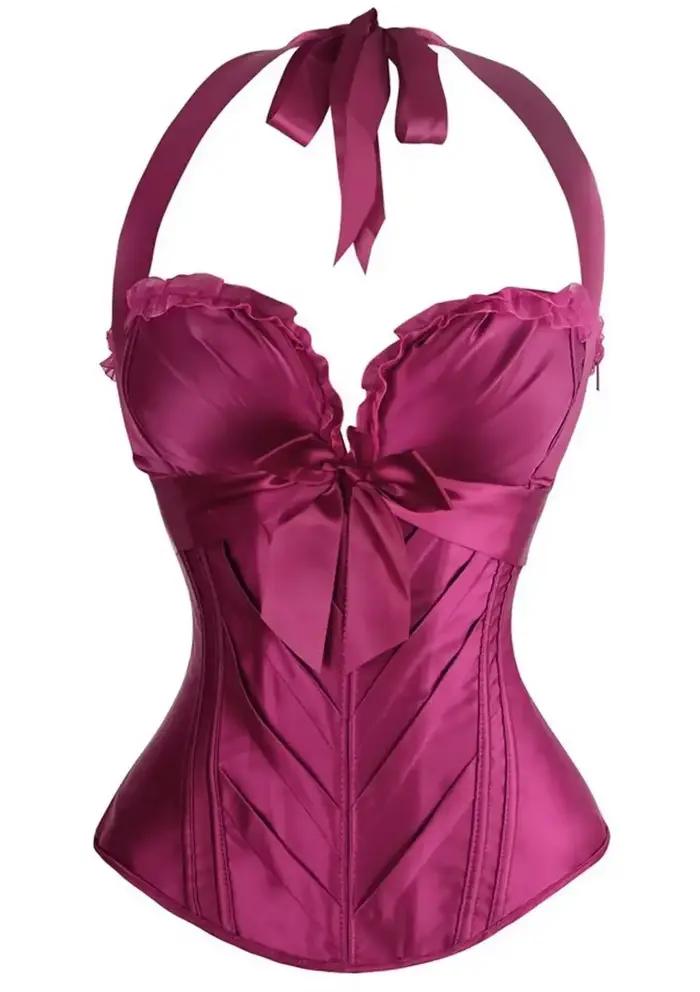 Burlesque Corsets et Bustiers Coupe Sexy Cprset Licou Satin Corset Avec Bretelles Grande Taille Overbust Corset Gilet Vintage