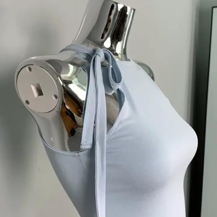 Dongdaemun – Camisole courte et Sexy pour fille épicée, épaules dénudées, débardeur à lacets, mode femme, couleur unie, haut court polyvalent