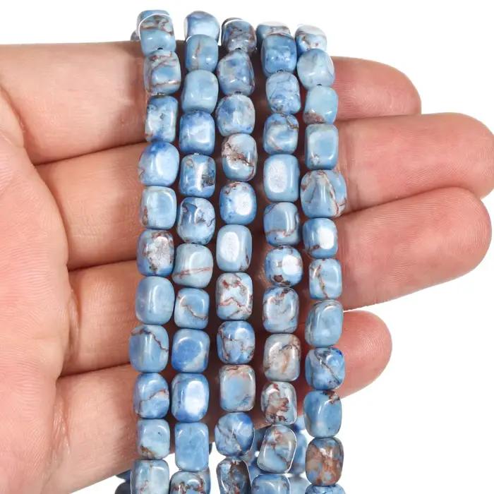Prírodné kamienkové perly 6x8mm modrý morský sediment tyrkysové